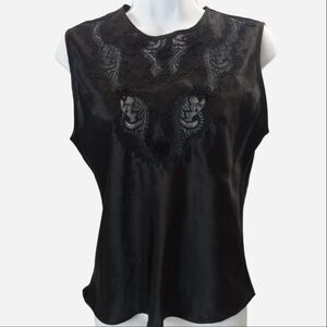 Vintage Escapades Whimsigoth Gothic Lace Floral Beaded Y2K Satin Top Small